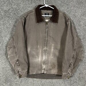 Lakin McKey Workwear Jacket Men XL Brown Canvas Full Zip Corduroy Collar Detroit